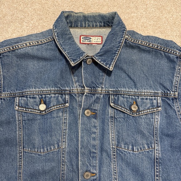 Vintage Old Navy Blue Denim Jean Jacket Men M Regular Wash Trucker Biker Cowboy - Picture 2 of 6